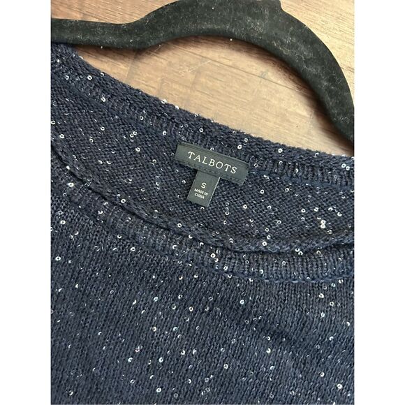 Talbots Navy Blue Sequin Knit Holiday Sweater, Size Small - Picture 2 of 6